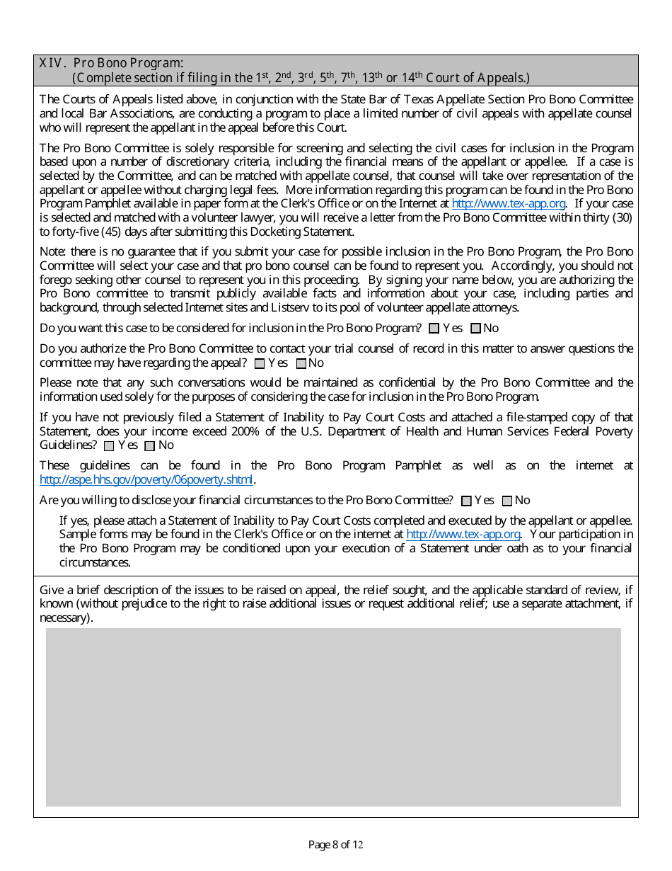 Docketing Statement (Civil) - Texas, Page 8