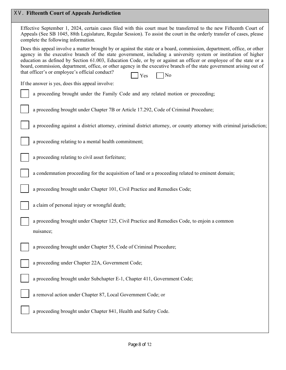 Docketing Statement (Civil) - Texas, Page 9