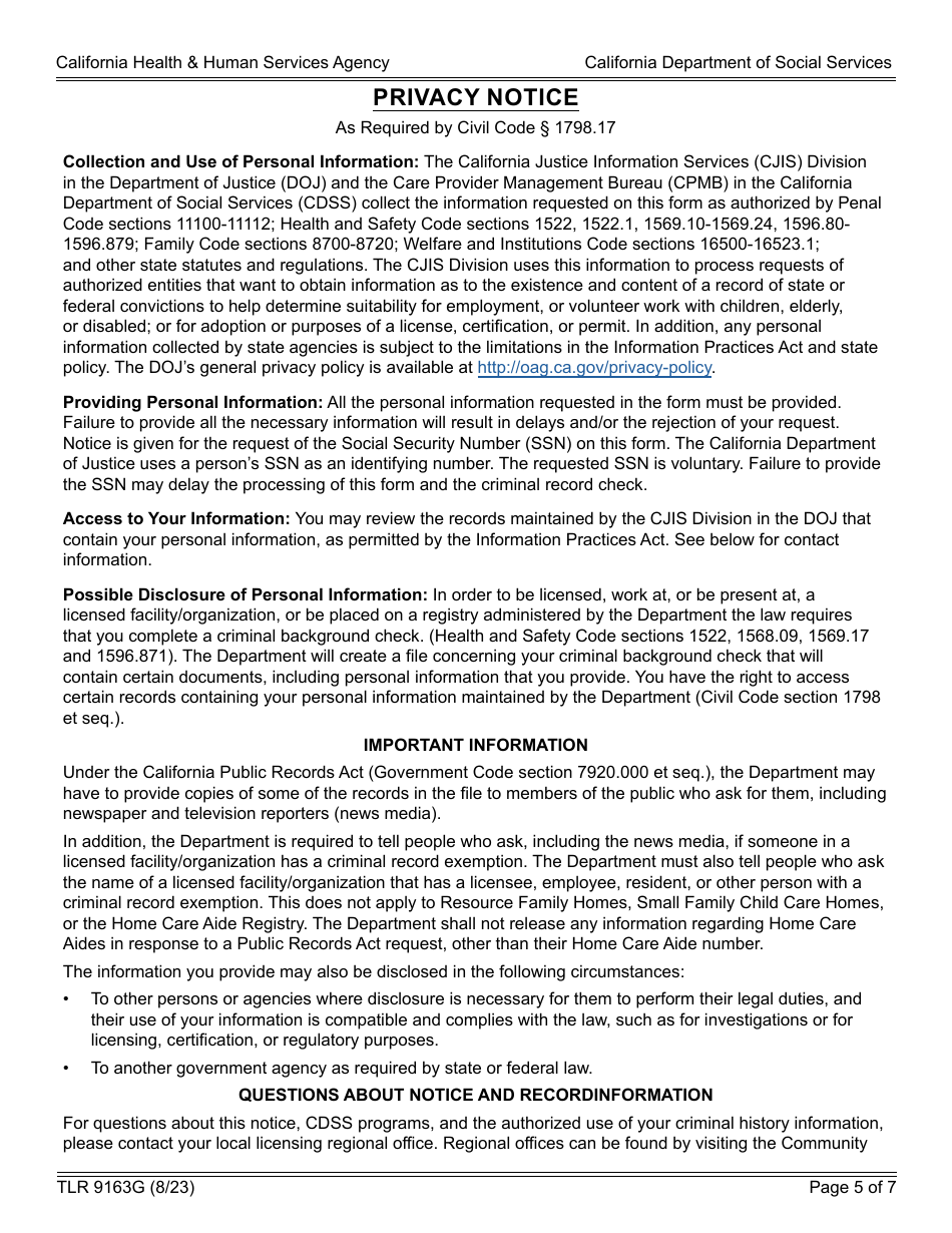 Form TLR9163G Trustline Registry Application - California, Page 5