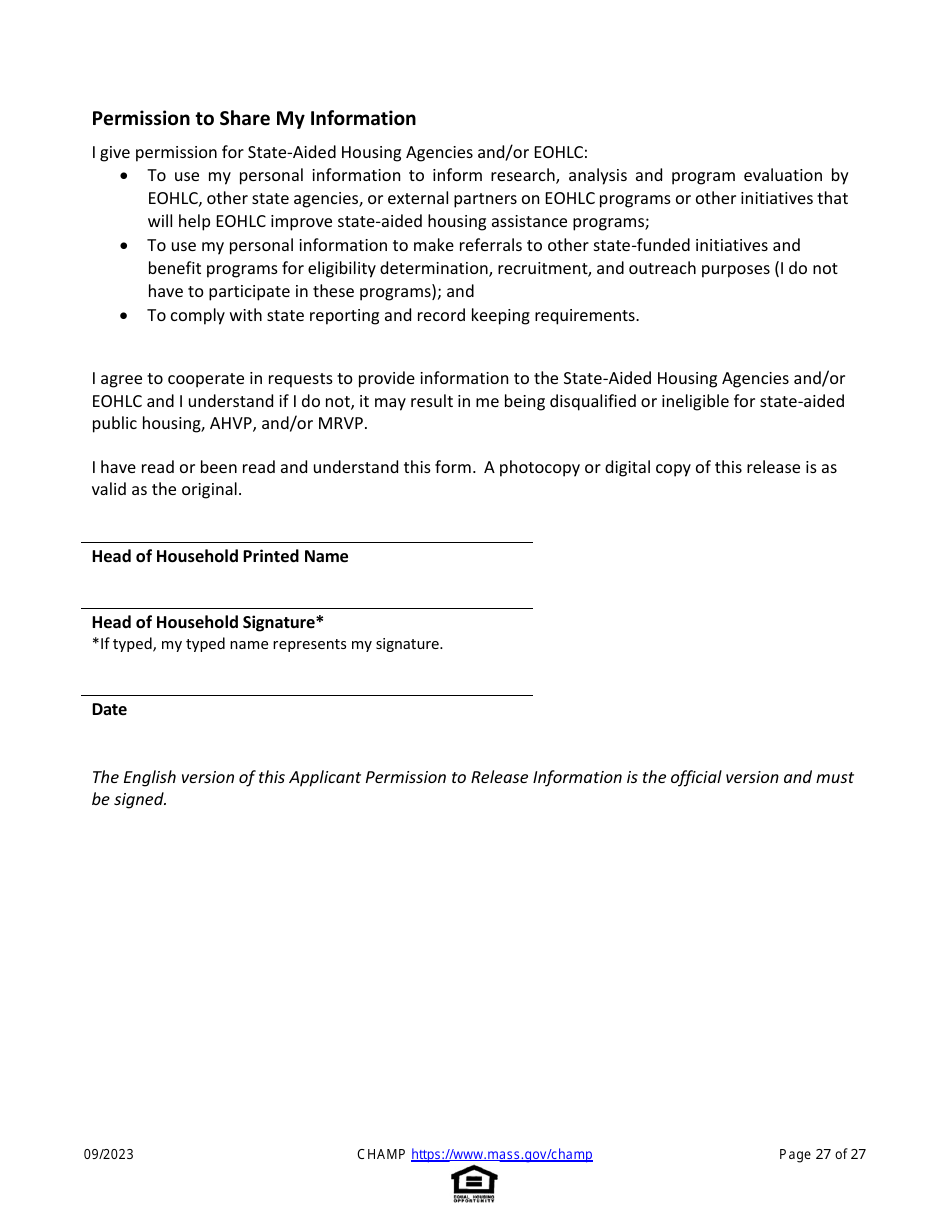 Common Housing Application for Massachusetts Programs - Massachusetts, Page 27