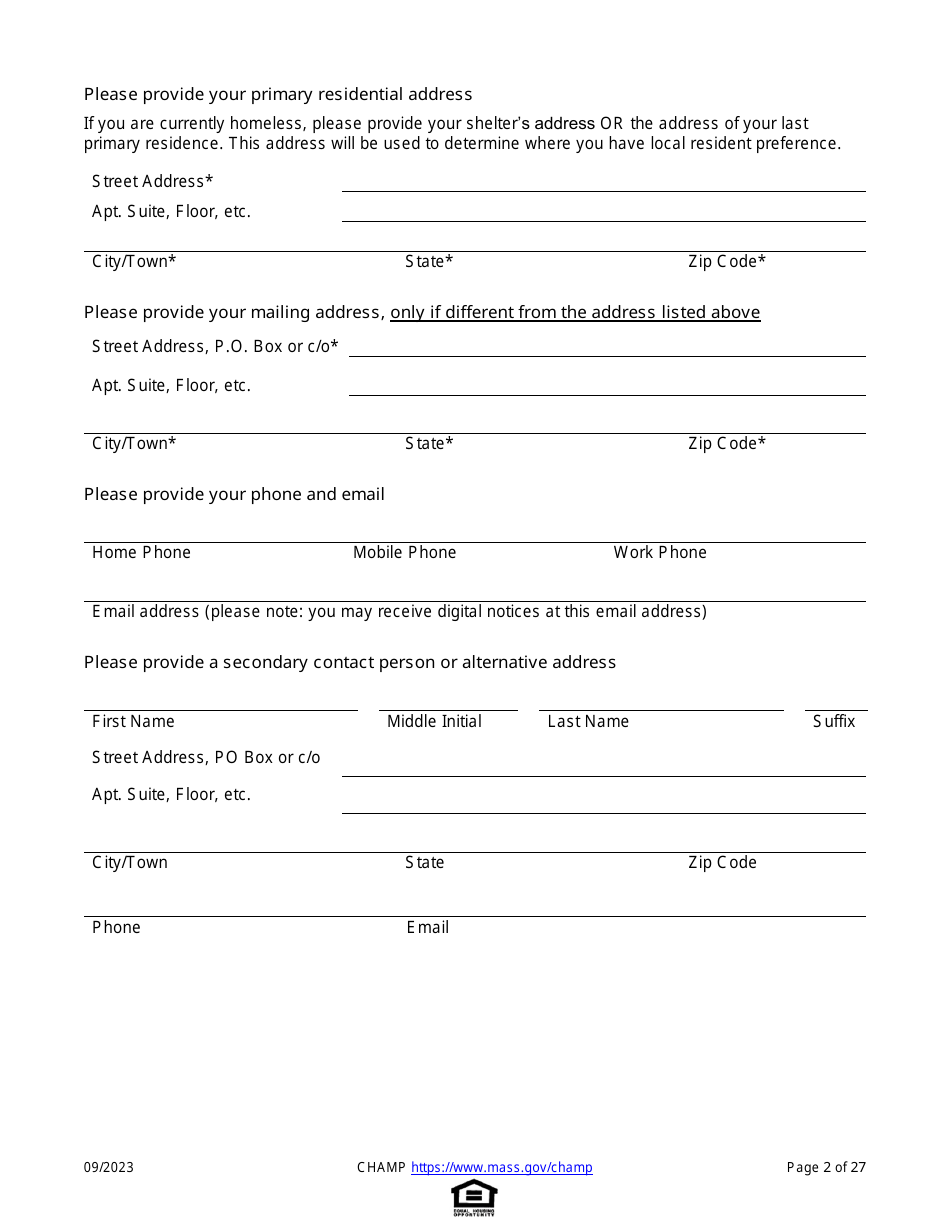 Common Housing Application for Massachusetts Programs - Massachusetts, Page 2