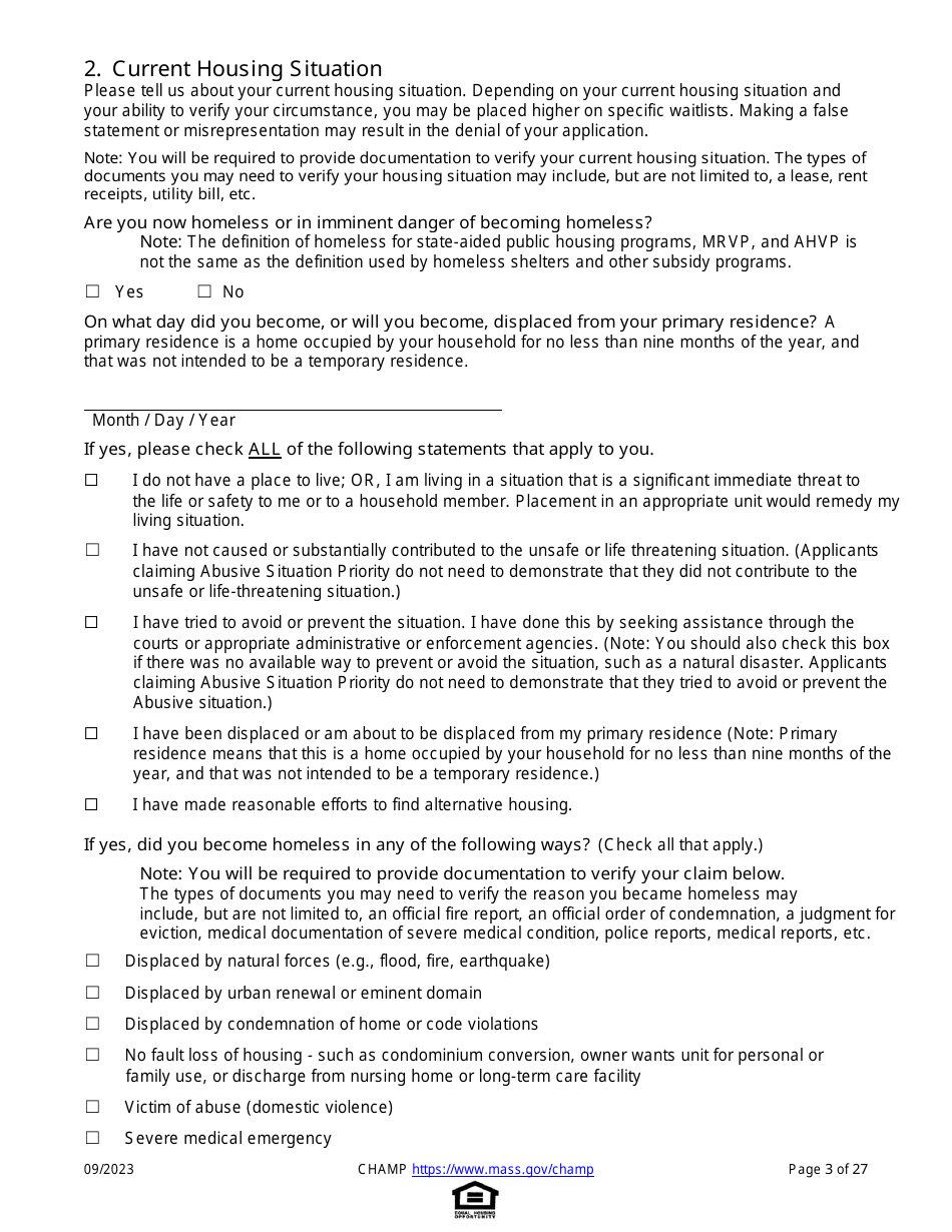 Common Housing Application for Massachusetts Programs - Massachusetts, Page 3