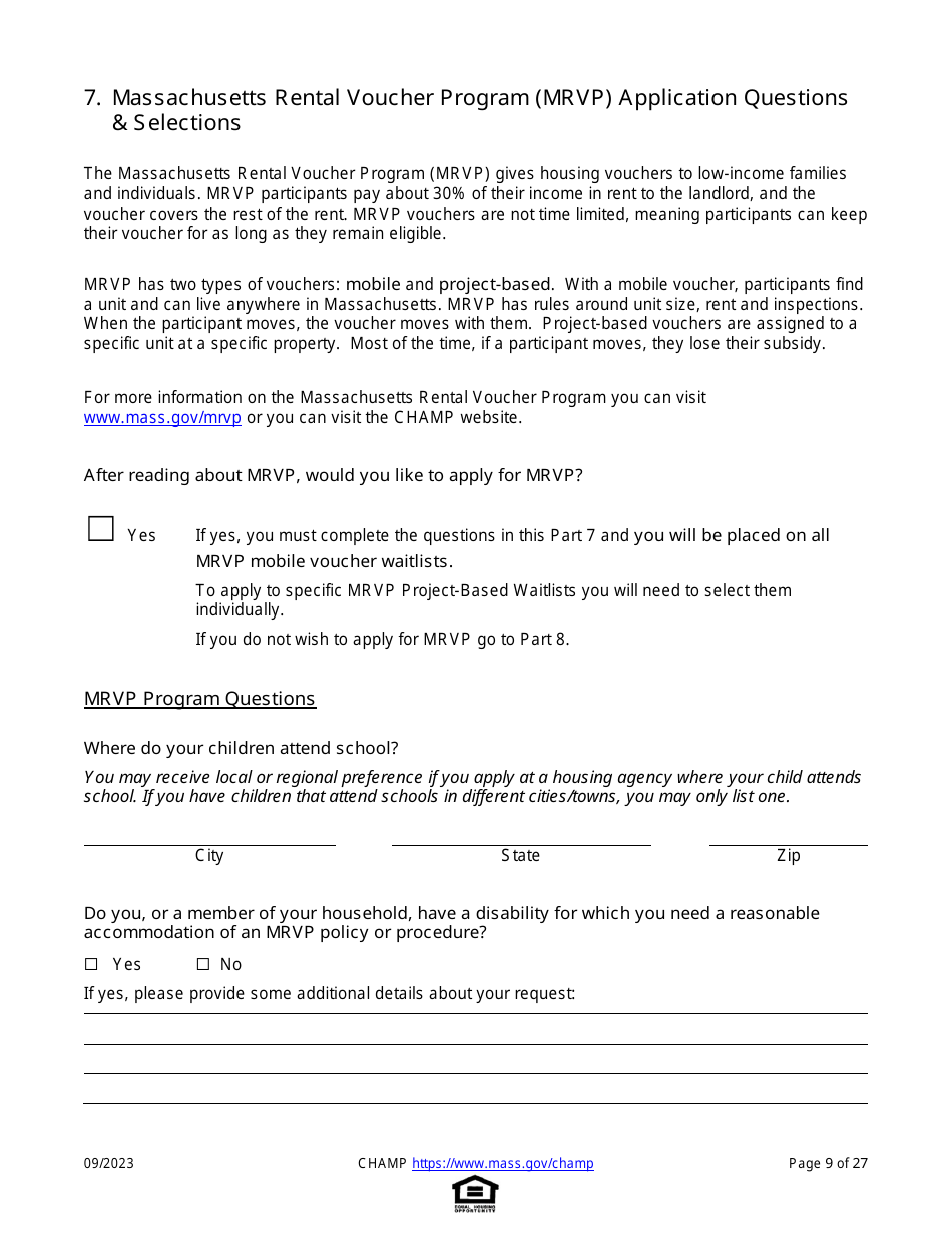 Common Housing Application for Massachusetts Programs - Massachusetts, Page 9