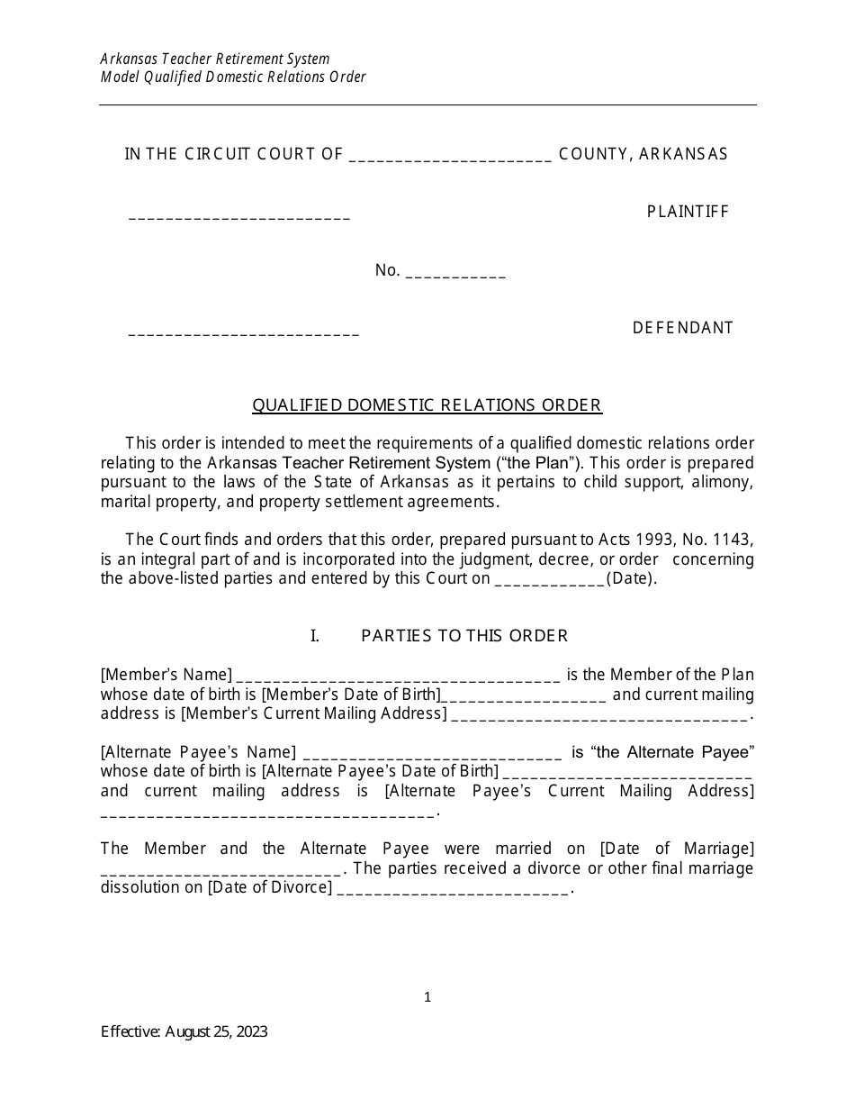 Model Qualified Domestic Relations Order - Arkansas, Page 1