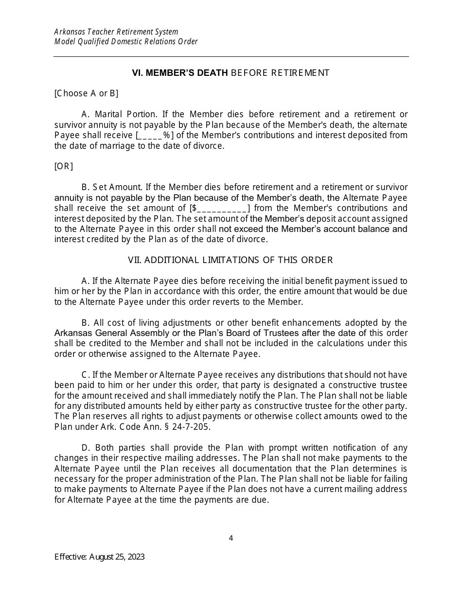 Arkansas Model Qualified Domestic Relations Order - Fill Out, Sign ...