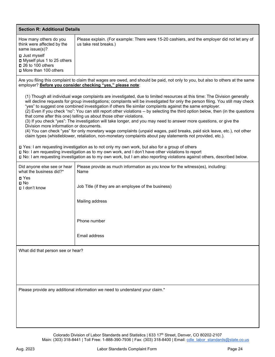 Labor Standards Complaint Form - Colorado, Page 24