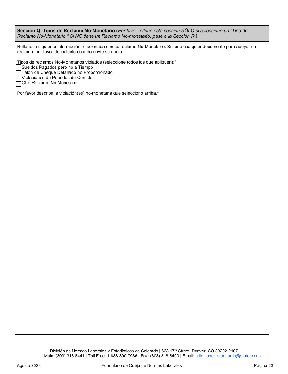 Formulario De Queja De Normas Laborales - Colorado (Spanish), Page 23