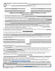Document preview: Form DC-CV-085 Complaint and Summons Against Tenant in Breach of Lease - Maryland