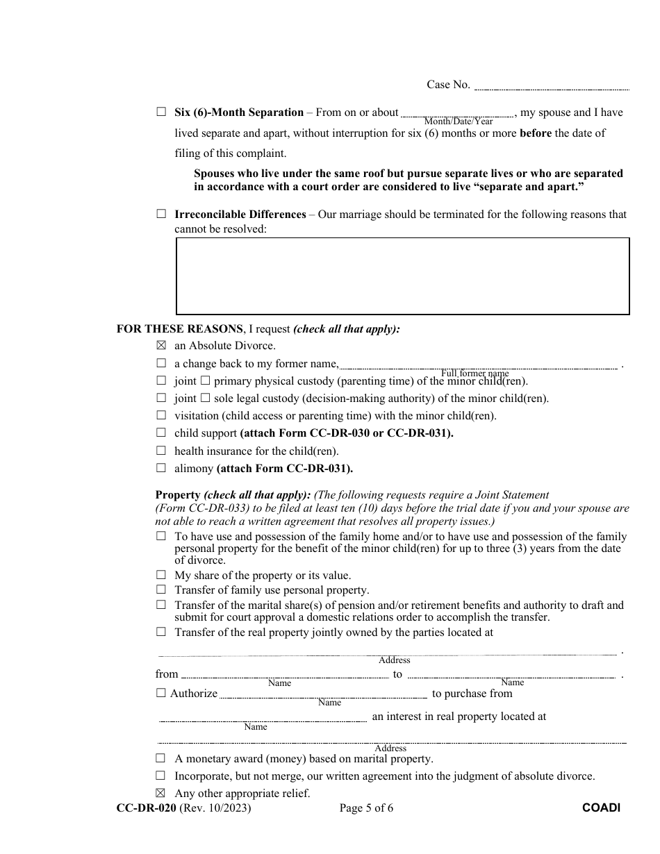 Form CC-DR-020 Download Fillable PDF or Fill Online Counter-Claim for ...