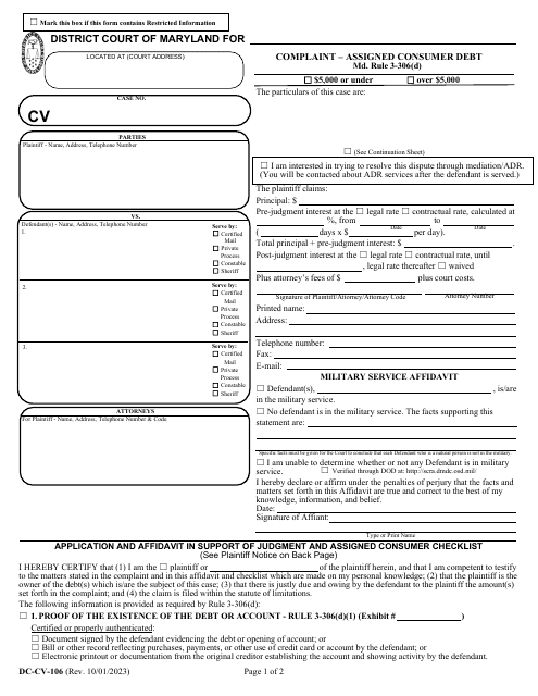 Form DC-CV-106  Printable Pdf