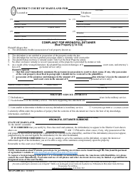 Document preview: Form DC-CV-089 Complaint for Wrongful Detainer - Maryland