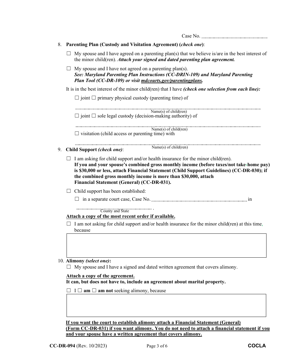 Form CC-DR-094 Counter-Claim for Absolute Divorce - Maryland, Page 3