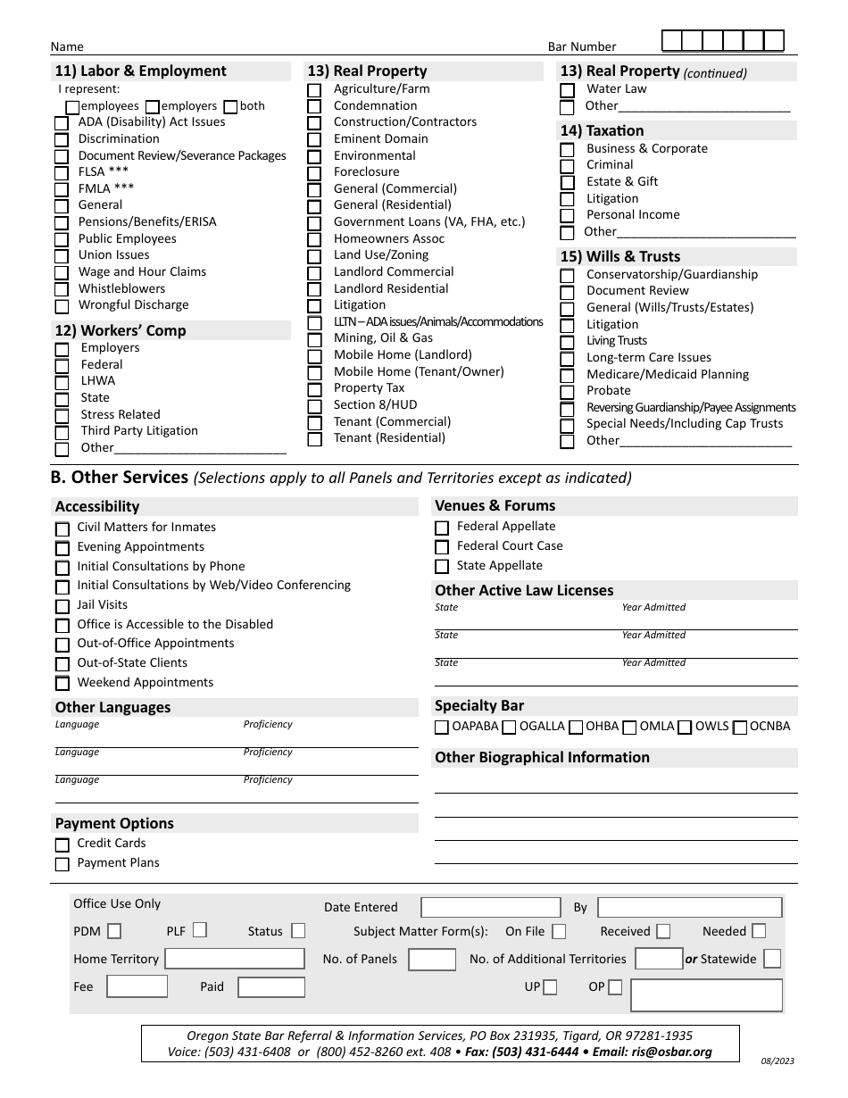 Lawyer Referral Service Registration Form - Oregon, Page 10