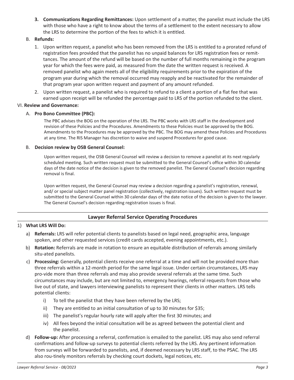 Lawyer Referral Service Registration Form - Oregon, Page 3