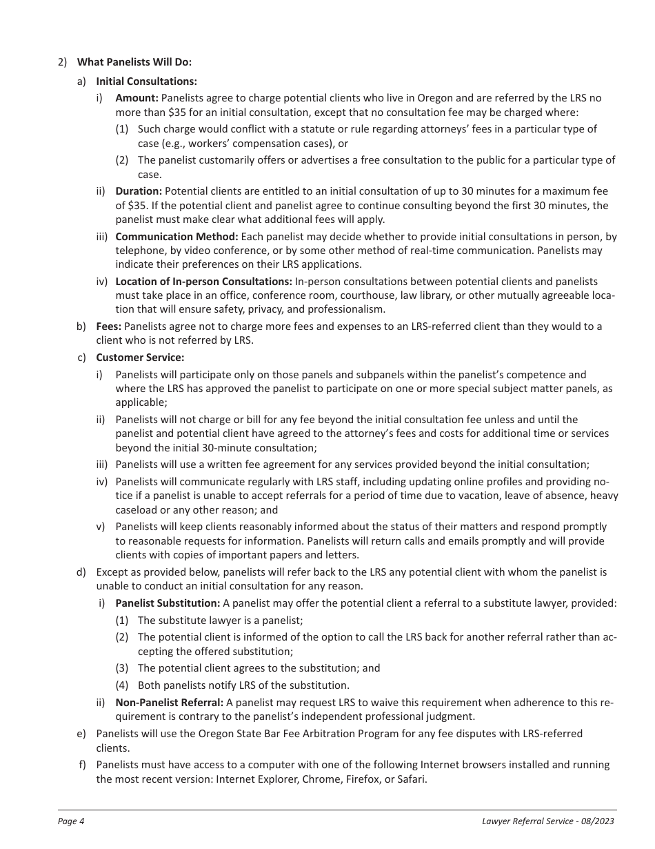Lawyer Referral Service Registration Form - Oregon, Page 4