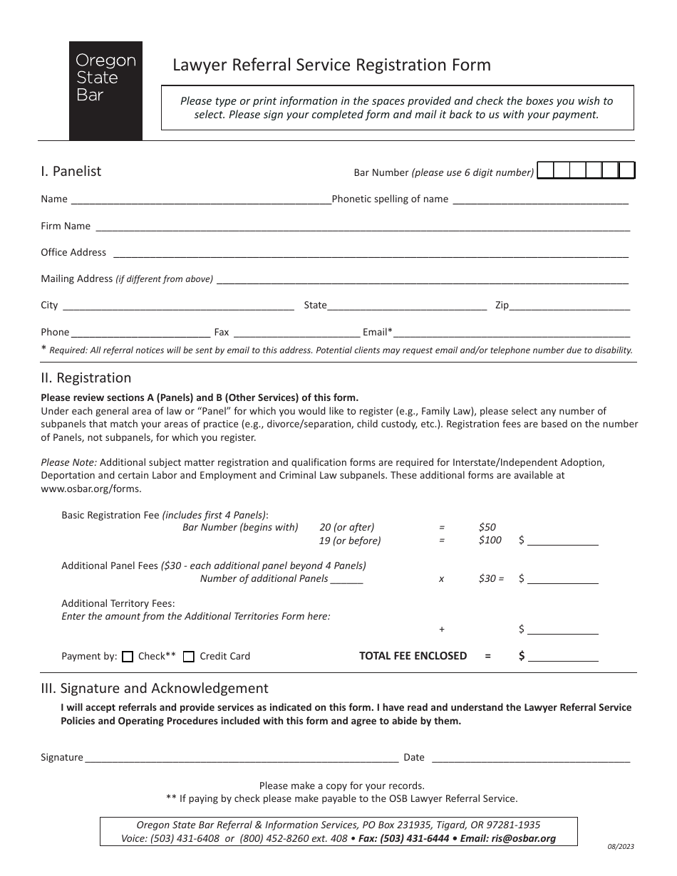 Lawyer Referral Service Registration Form - Oregon, Page 7