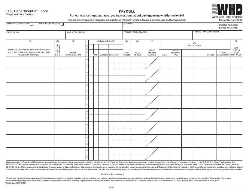 Form WH-347  Printable Pdf