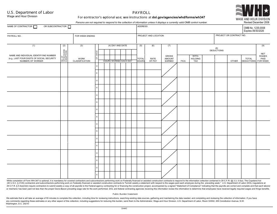 Form WH-347 Payroll, Page 1