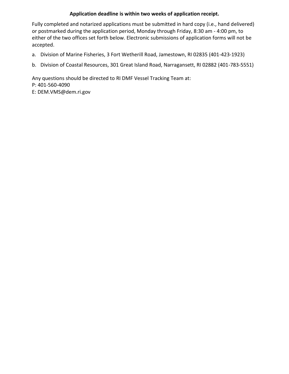 American Lobster and Jonah Crab Electronic Vessel Tracking Device Distribution Application - Rhode Island, Page 4
