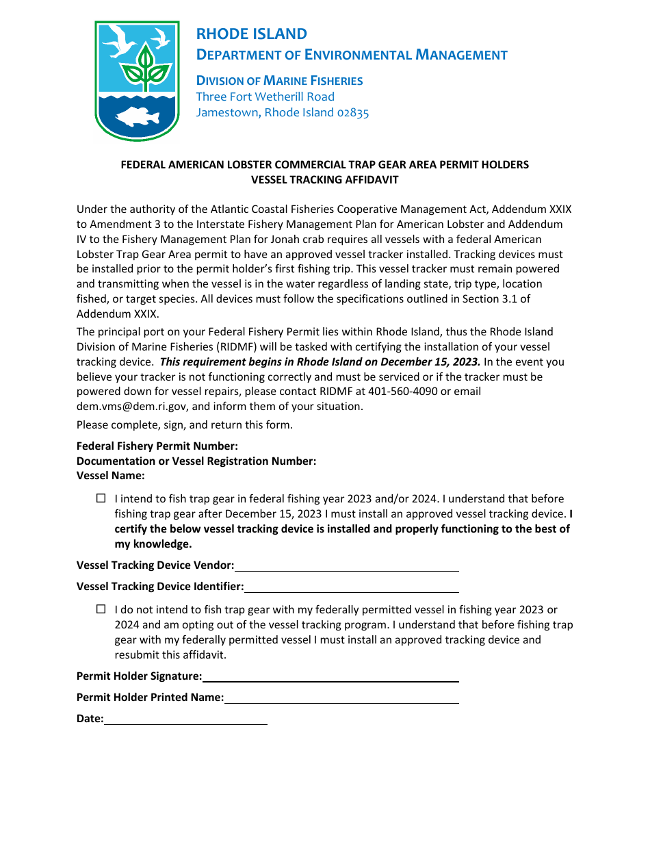 American Lobster and Jonah Crab Electronic Vessel Tracking Device Distribution Application - Rhode Island, Page 5
