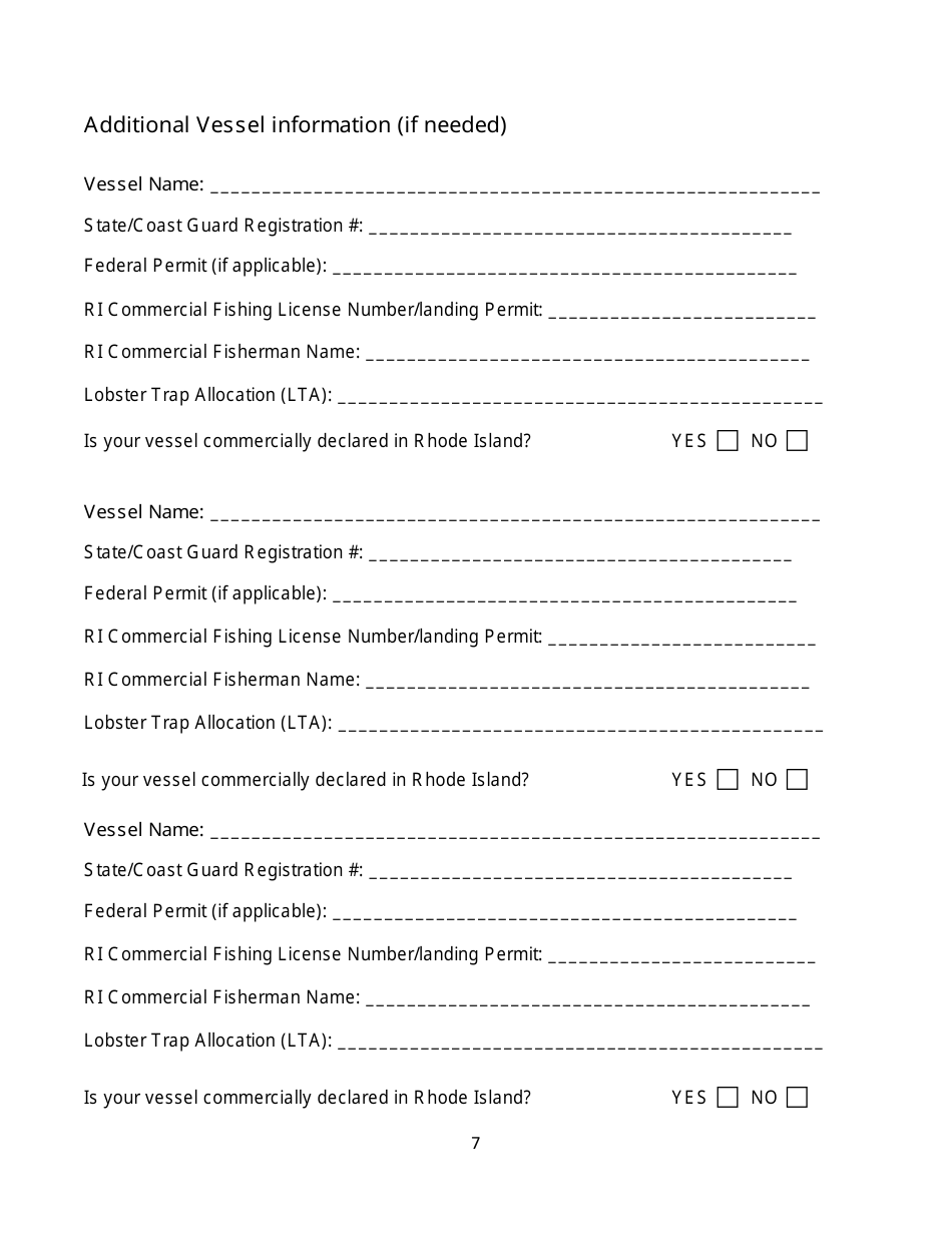Large Whale Gear Modification Assistance Plan Affidavit and Application for Eligible Fishery Participants From Rhode Island - Rhode Island, Page 7