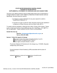 Form WB-RQA-CIU Supplemental Statement of Diversion and Use Change Form - California