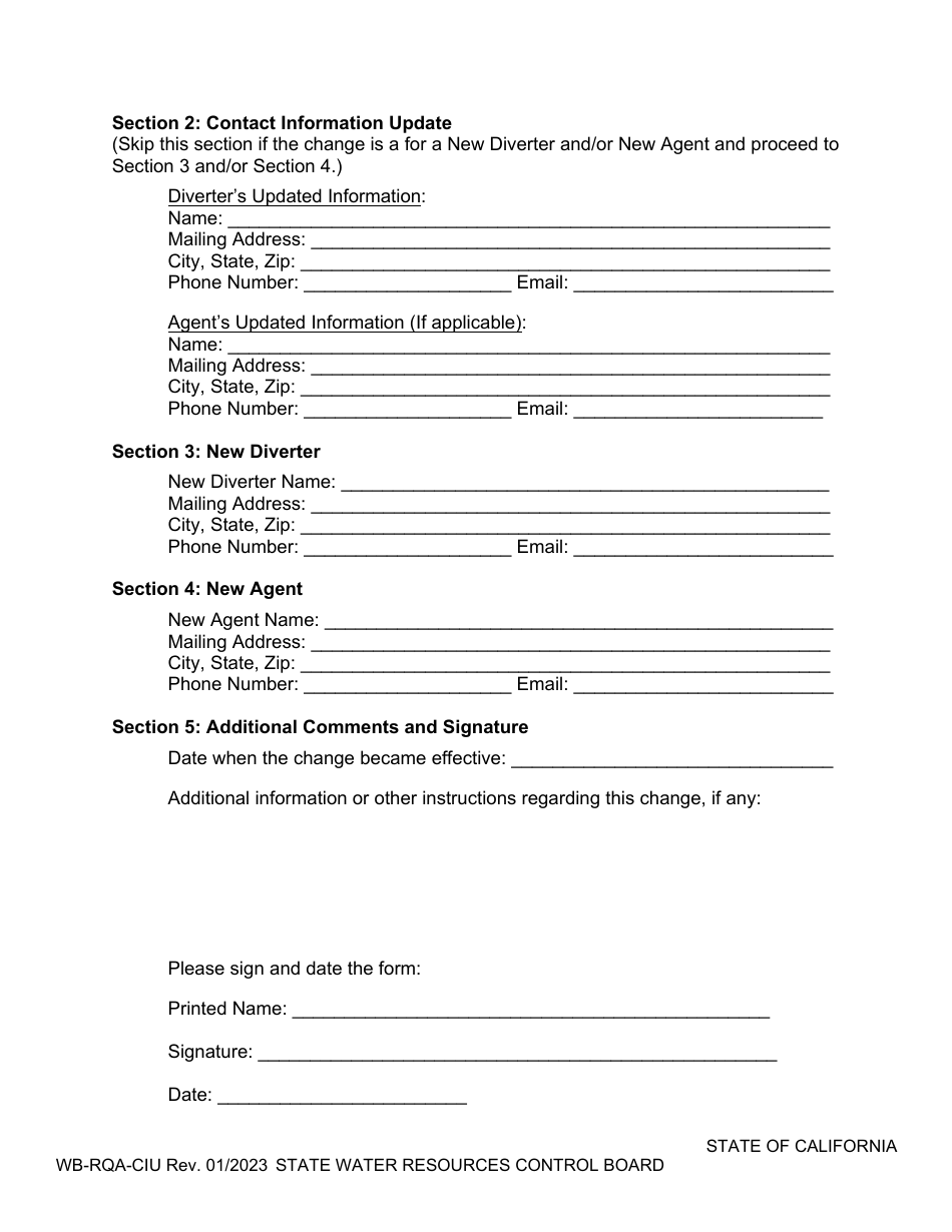 Form WB-RQA-CIU Supplemental Statement of Diversion and Use Change Form - California, Page 2