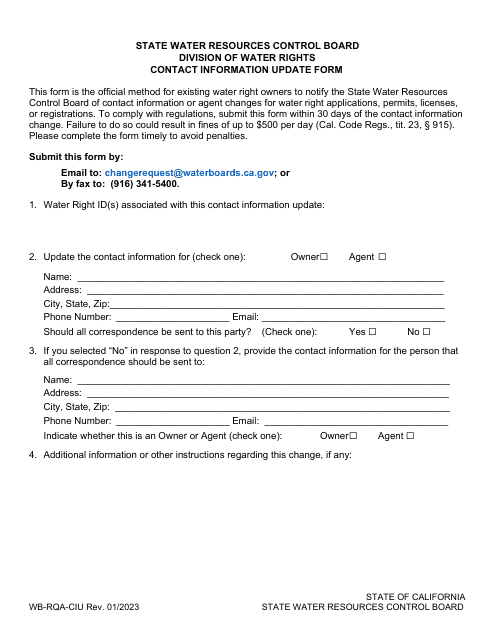 Form WB-RQA-CIU Contact Information Update Form - California