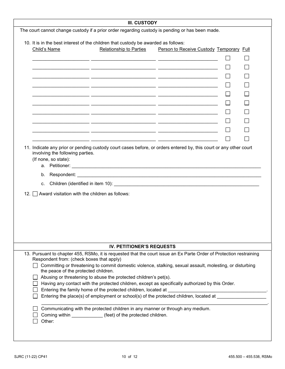 Form CP41 Petition for Order of Protection - Child - Missouri, Page 10