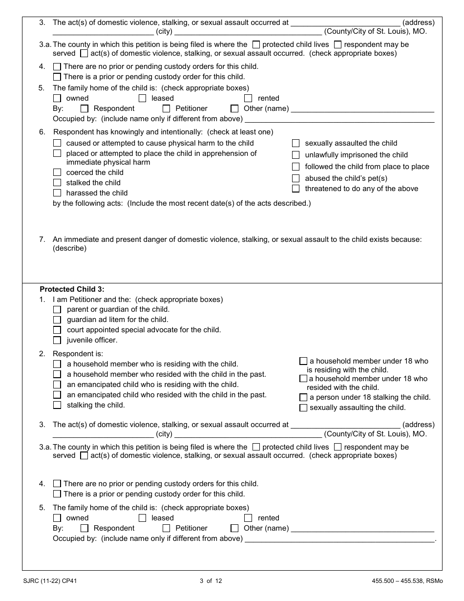 Form CP41 Petition for Order of Protection - Child - Missouri, Page 3