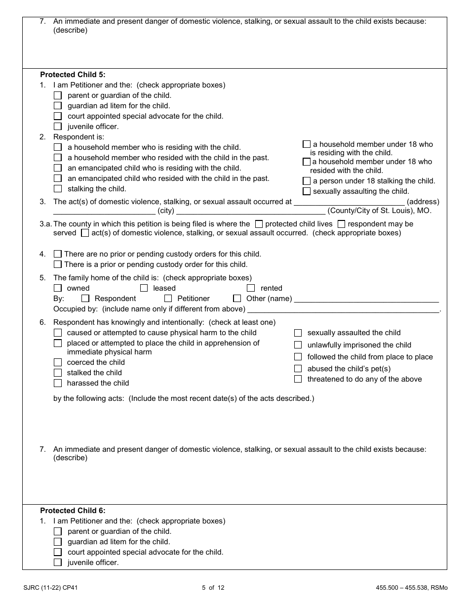 Form CP41 Petition for Order of Protection - Child - Missouri, Page 5