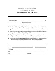 Document preview: Hazing Compliance Report - Massachusetts, 2023