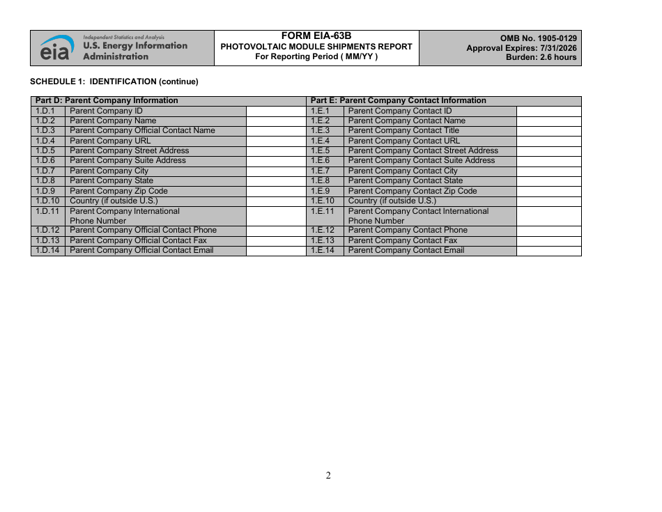 Form EIA-63B Monthly / Annual Photovoltaic Module Shipments Report, Page 2
