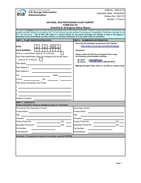 Form EIA-757 Schedule B  Printable Pdf