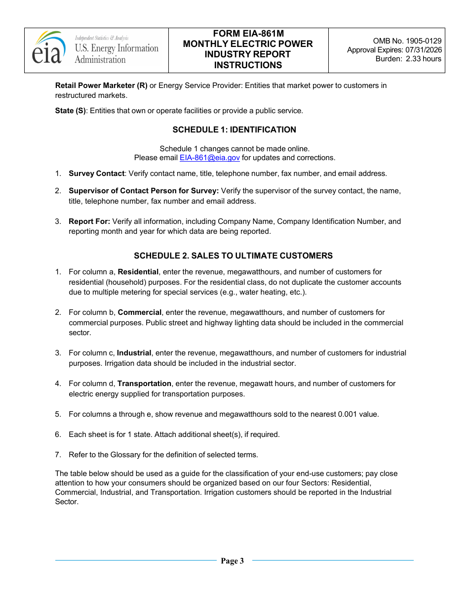 Instructions for Form EIA-861M Monthly Electric Power Industry Report, Page 3