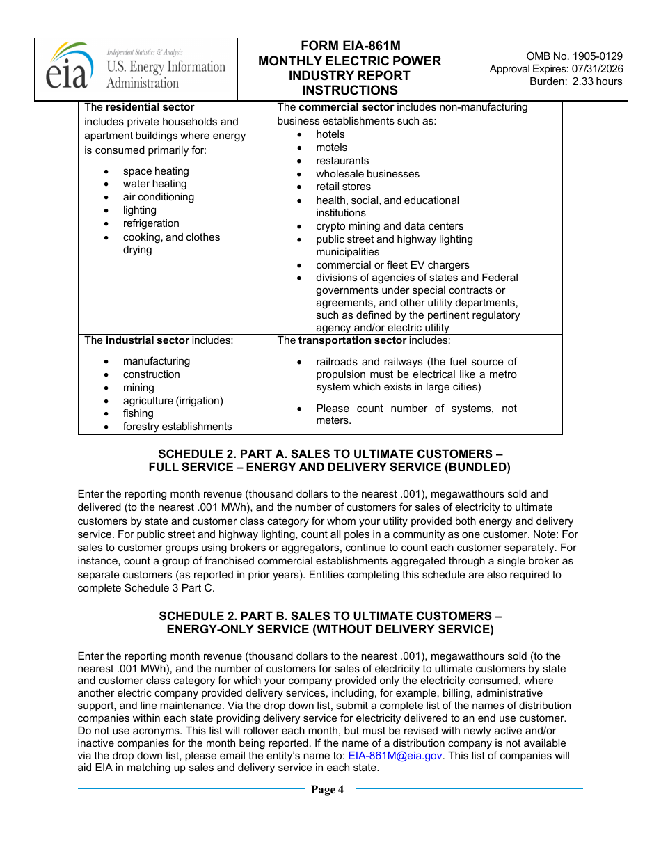 Instructions for Form EIA-861M Monthly Electric Power Industry Report, Page 4