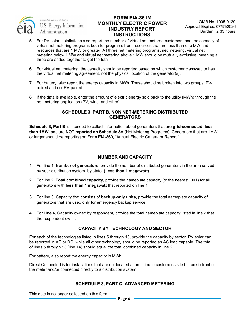 Instructions for Form EIA-861M Monthly Electric Power Industry Report, Page 6
