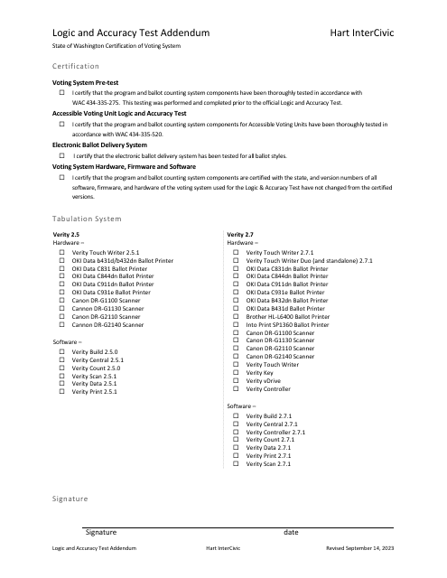 Logic and Accuracy Test Addendum - Hart Intercivic - Washington