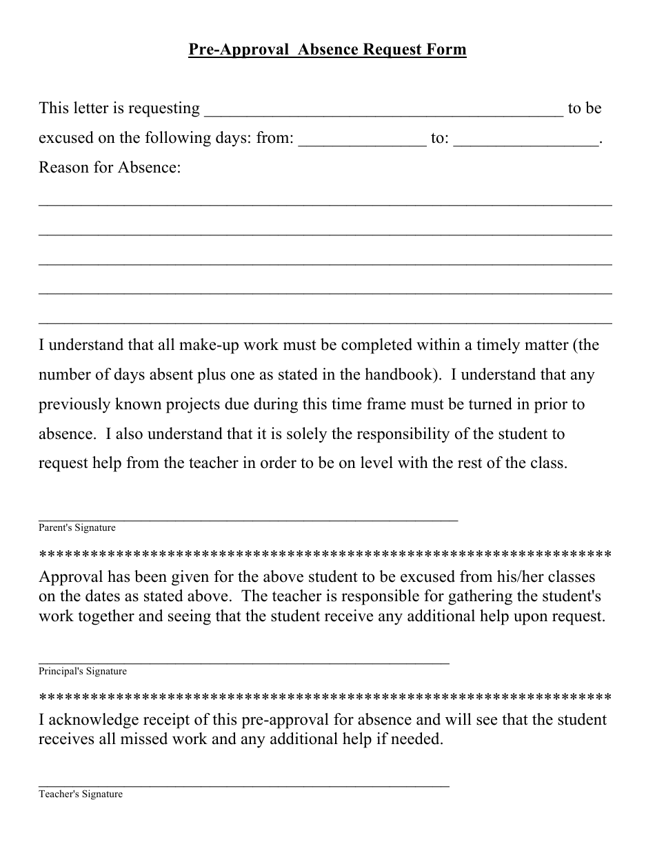 Pre Approval Absence Request Form Download Printable 6524