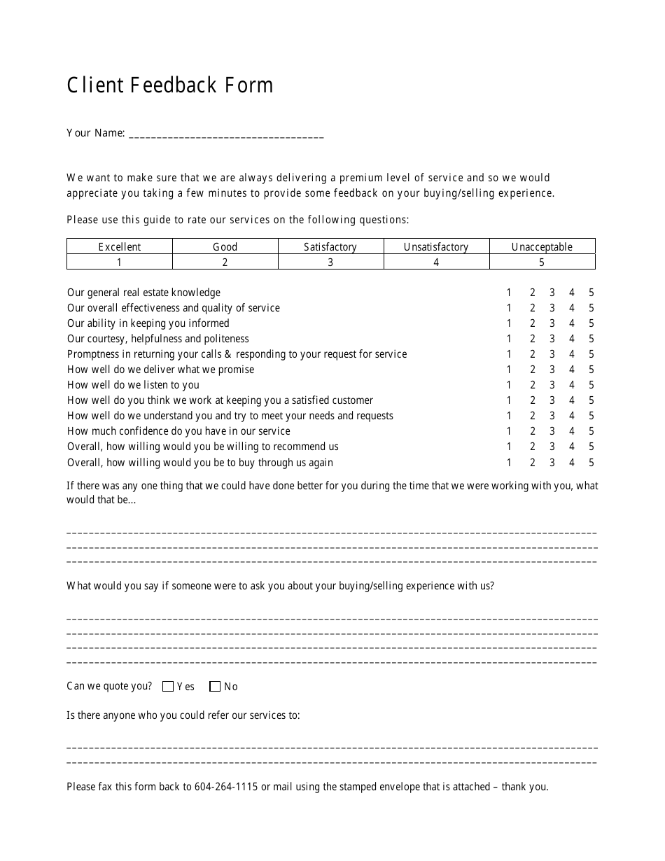 Client Feedback Form, Page 1