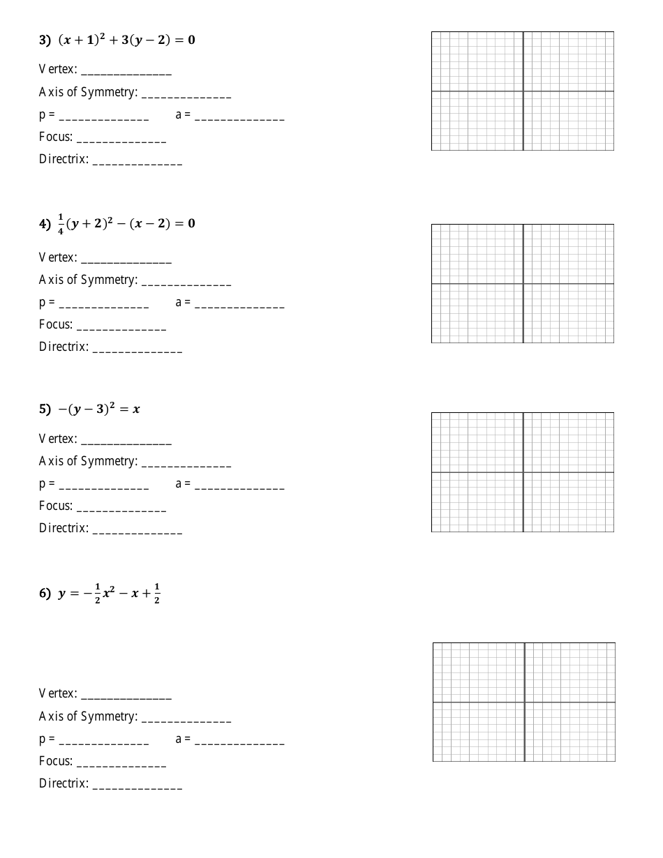 Pre-calculus / Trig 3 - 10.2: the Parabola Worksheet, Page 3