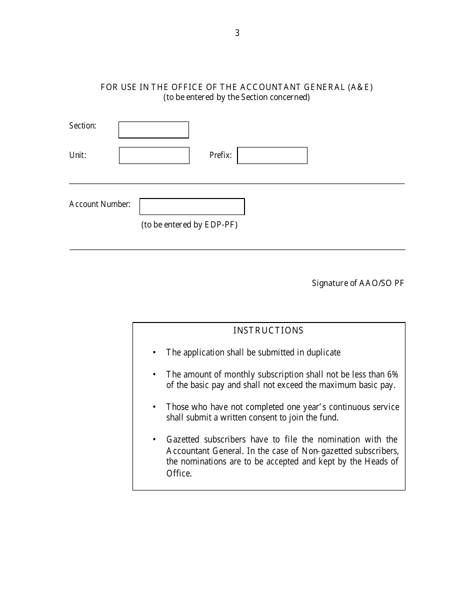Form A Application for Admission to General Provident Fund - Kerala, India, Page 3