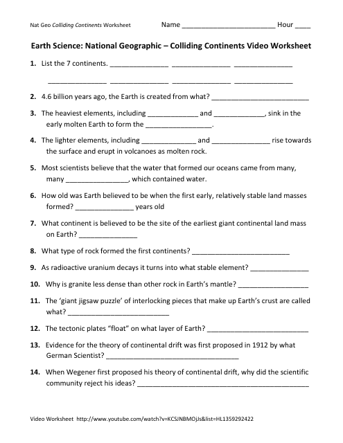 Colliding Continents - Earth Science Worksheet
