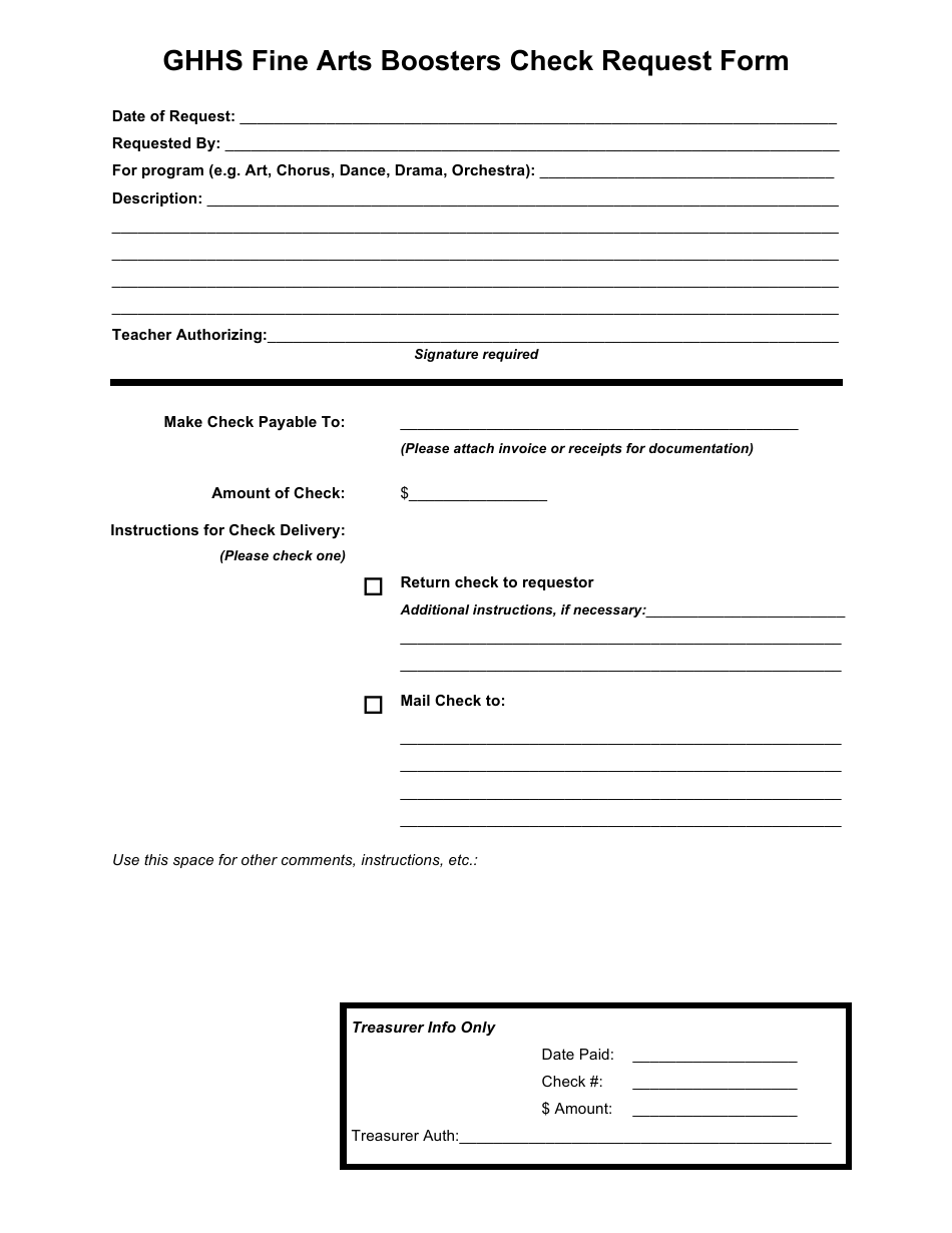 Arts Student Check Request Form - Ghhs Fine Arts Boosters - Fill Out ...