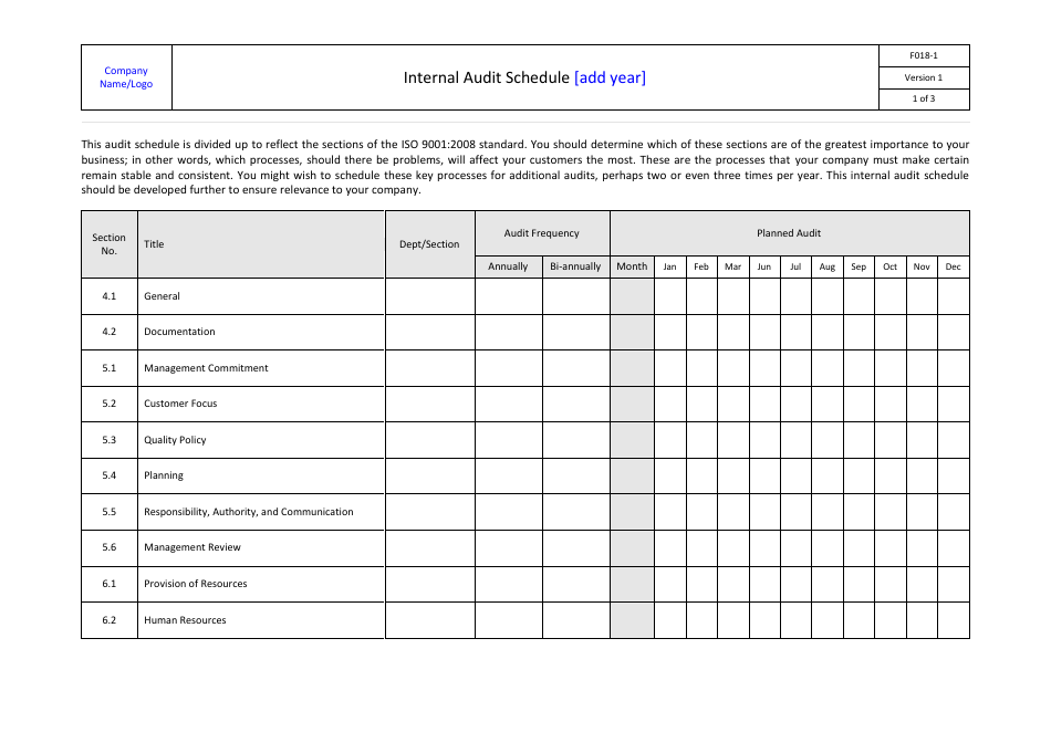 Internal Audit Schedule Template Download Printable Pdf Templateroller