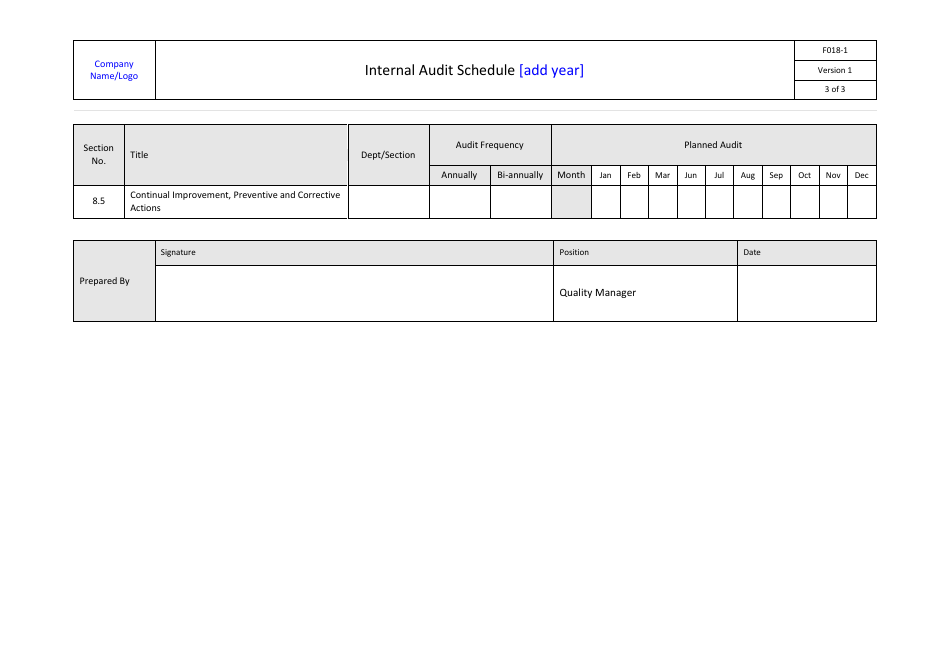 Internal Audit Schedule Template, Page 3