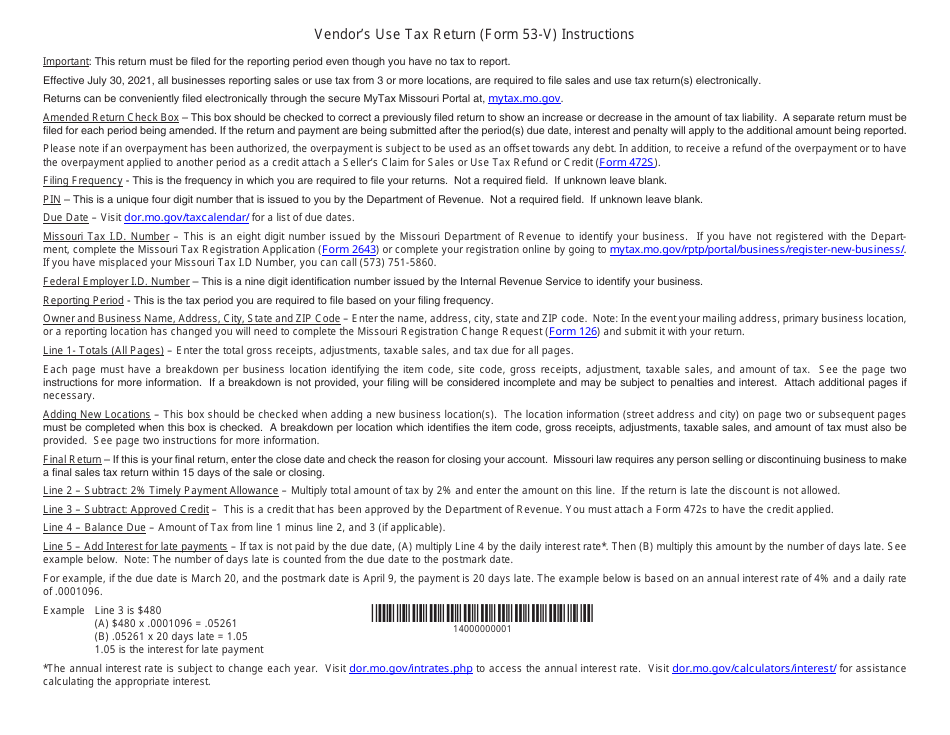 Form 53-V Vendors Use Tax Return - Missouri, Page 3