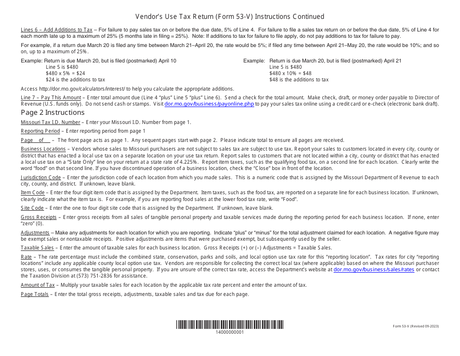 Form 53-V Vendors Use Tax Return - Missouri, Page 4