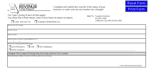 Document preview: Form 5633 Final Report - Missouri