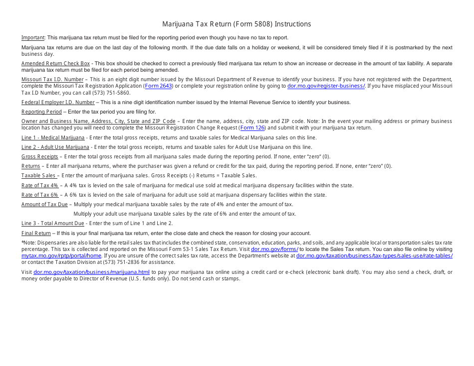 Form 5808 Marijuana Tax Return - Missouri, Page 2